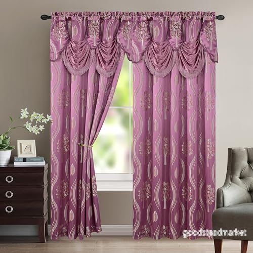 Elegant Comfort Aurora Gardinpanelset med jacquardstil, fastsatt kappa, 137 x 213 cm (set 2), lila 686091876641