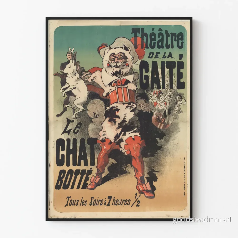 Vintageposter av Théâtre de la Gaîté med Råttan och Stövlarna