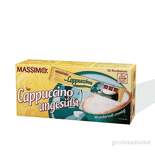 MASSIMO Cappuccino osötad, 160 pinnar, 16 x 10 pinnar à 12,5 g, värdepaket, lösligt bönkaffe, kakaonot, utan socker, snabb beredning, koffeininnehållande, snabbkaffe 4021155104364