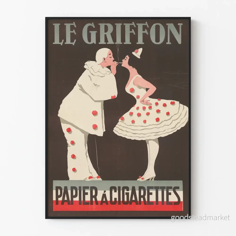 Vintageposter Le Griffon Cigarrpapper - Retro väggdekoration