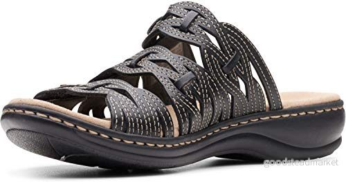 Clarks Leisa Faye sandal för kvinnor, Svart läder, 41.5 EU 889308825481