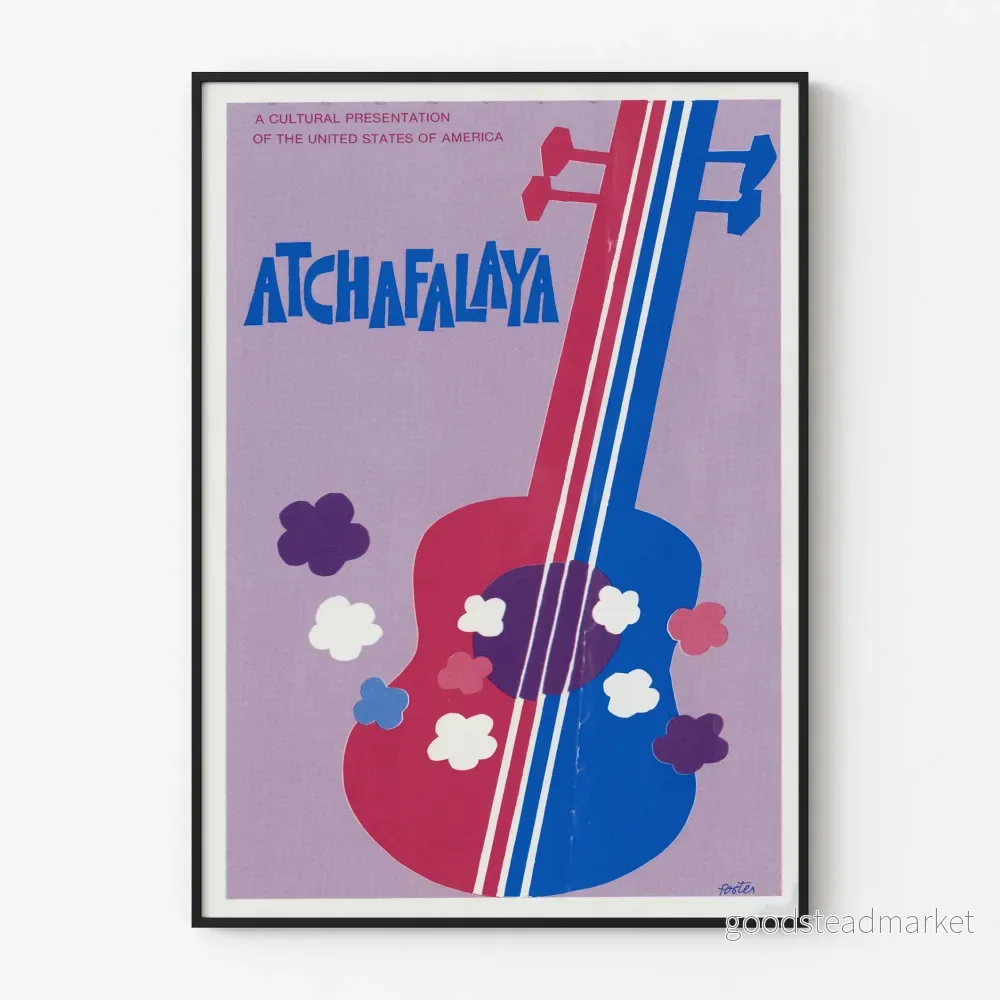Dekorativ poster Atchafalaya med färggjord gitarr Dekorativ poster Atchafalaya med färggjord gitarr