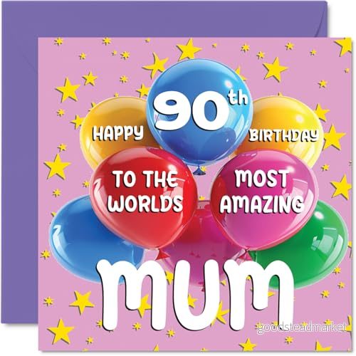 90:e mammas födelsedagskort världens mest fantastiska mamma grattis på 90 årsdagen kort för från dotter son, 145 mm x ålder niothet gratulationskort 5063152110626