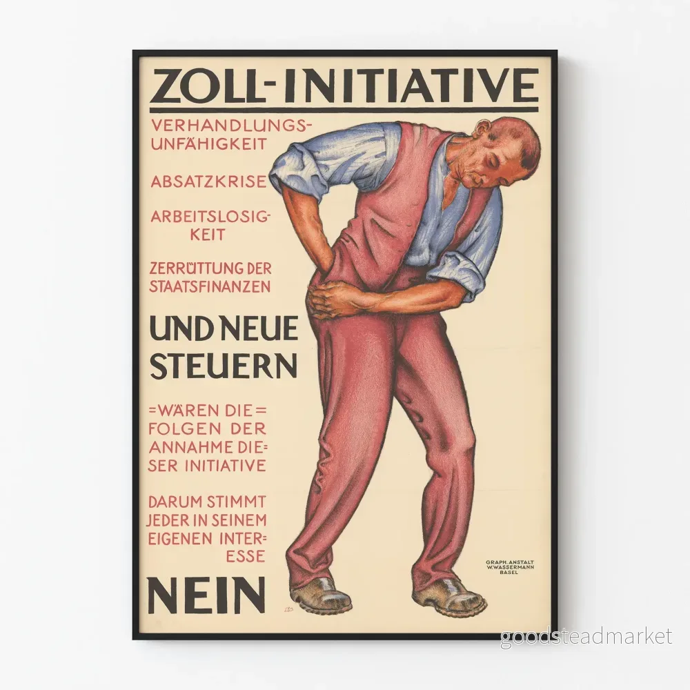 Gammal poster om Zoll-initiativet mot de nya skatterna - Vintage väggdekoration