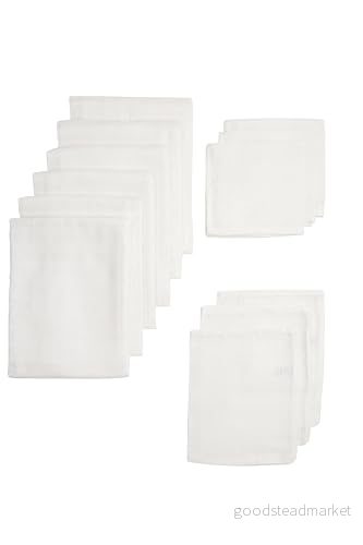 Meyco Baby Uni startset med muslindukar, 12 delar (set muslinblöjor, flanelldukar och burpdukar, tillverkade av 100% bomull, absorberande snabbtorkande, multifunktionella), Vit 4054703502008