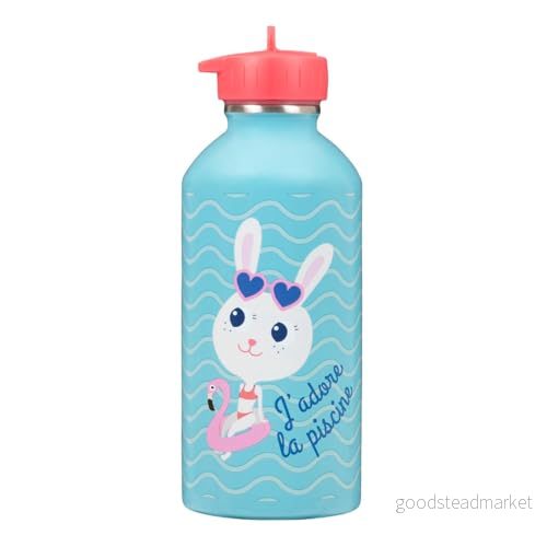 Barnflaska Draeger Paris rostfritt stål lätt att rengöra återanvändbar vattenflaska perfekt för park, skola kapacitet 300 ml 17 cm x 6,5 blå skrivet meddelande: Jag älskar poolen 3045677602857