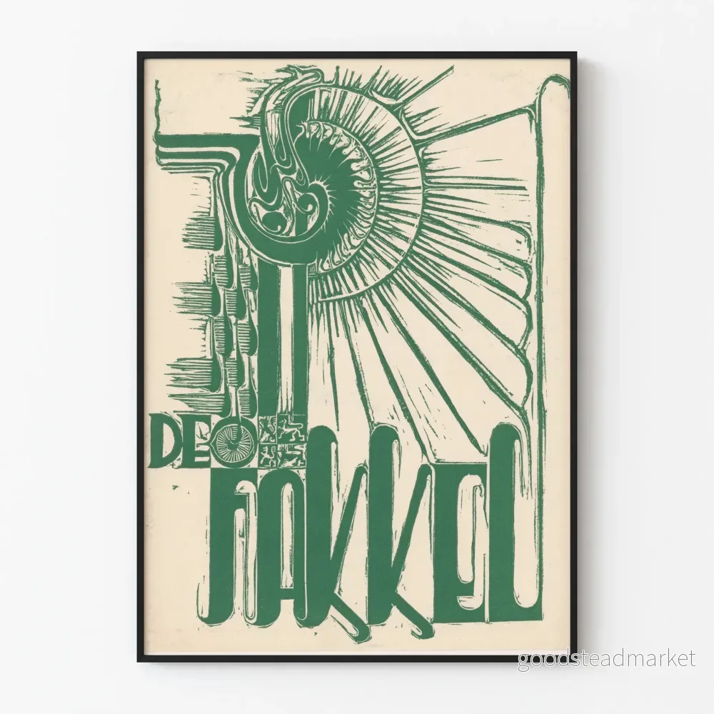Dekorativ poster av Fakkel med vintage grafisk design i grönt Dekorativ poster av Fakkel med vintage grafisk design i grönt