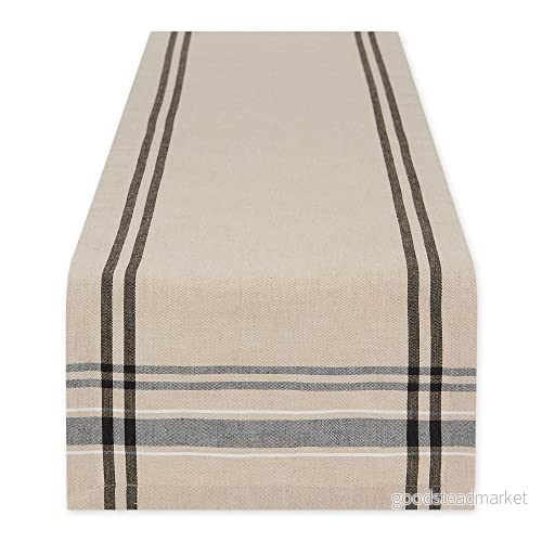 DII fransk rand matbord samling bondgårdsstil bordslöpare, 35 x 183 cm, brungrå/svart 738215363756