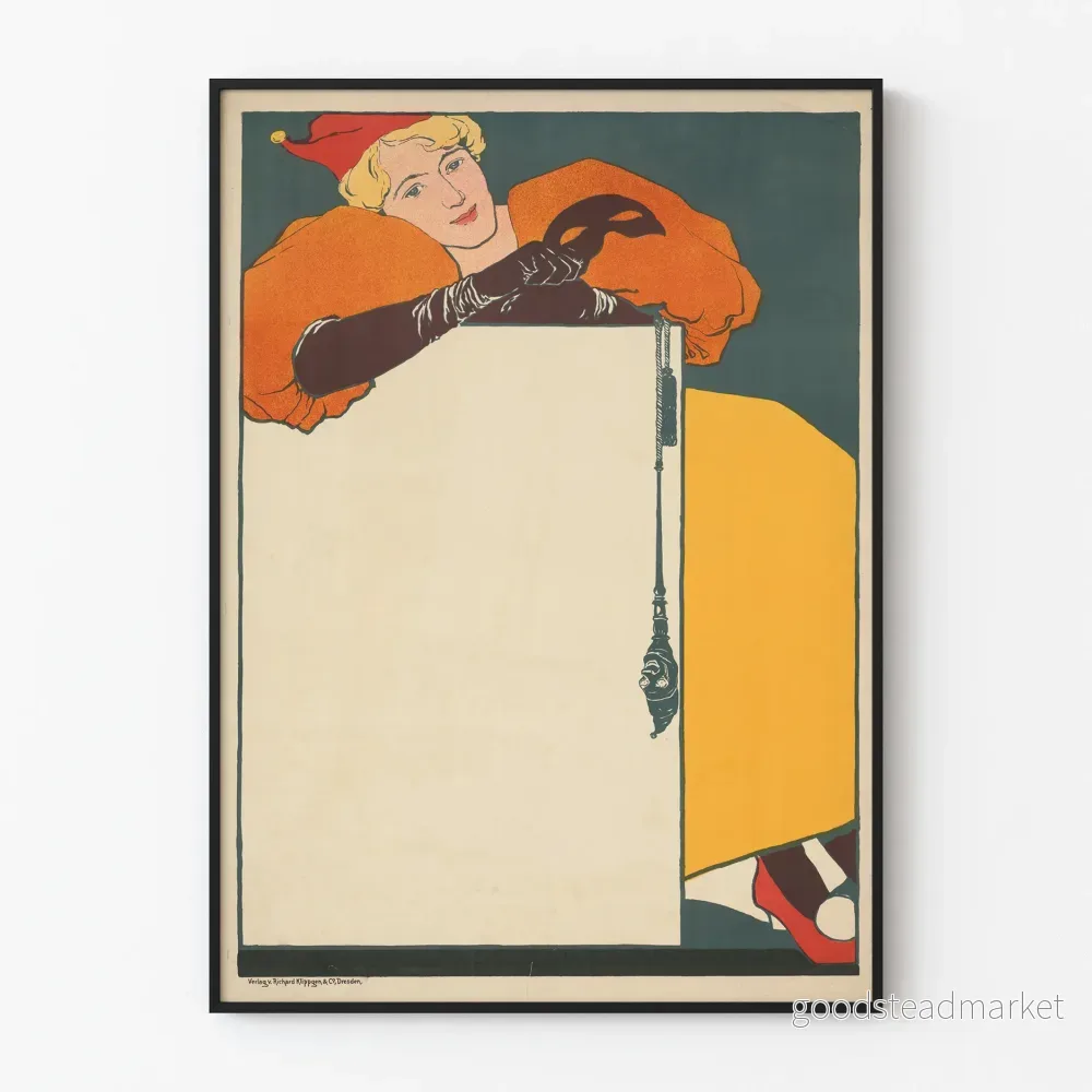 Vintageposter Dame i hatt av galning