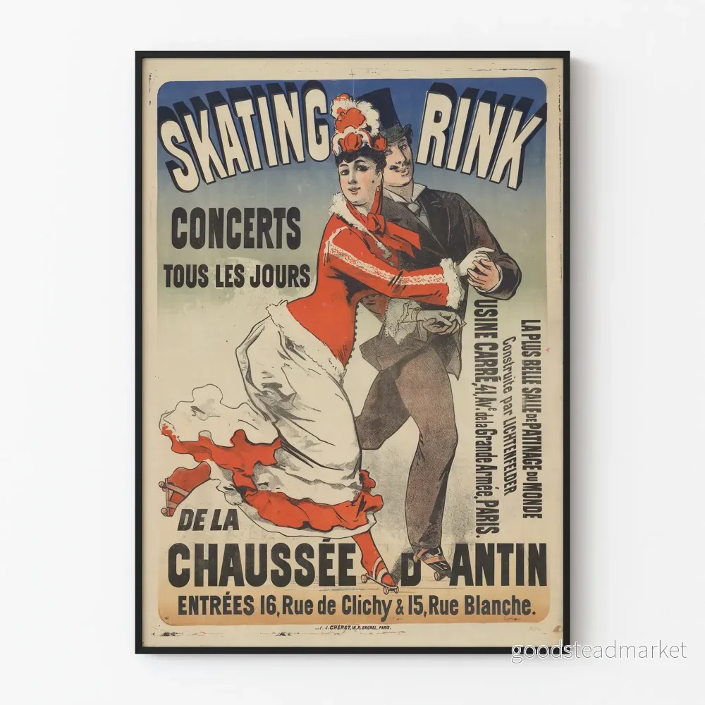 Vintageposter av skridskobana på Chaussée d'Antin i Paris