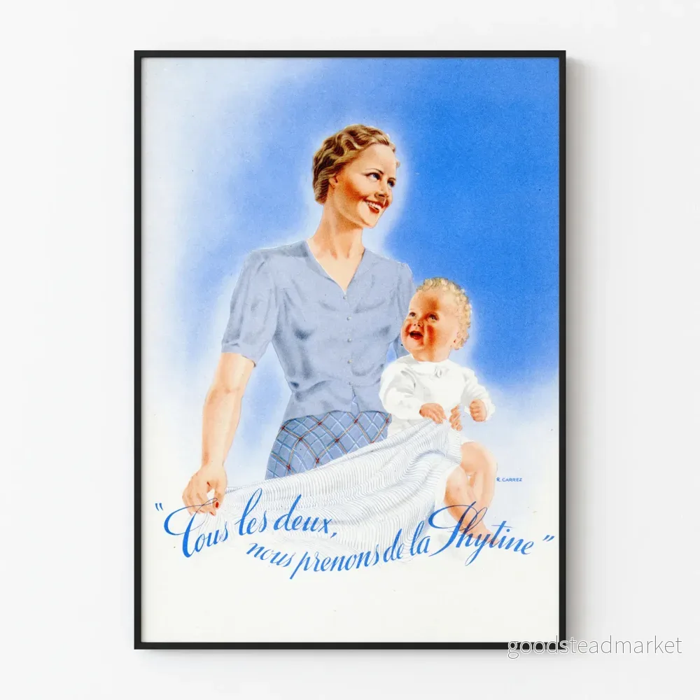Retroaffisch Mamma och Barn Phytine - Vintage Väggdekoration