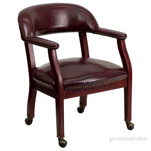 Flash möbel konferensstol med accent nageltrim och hjul, trä, Oxblood vinyl, set 1 847254007016