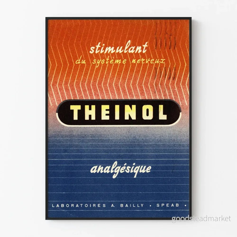 Vintageposter THEINOL stimulerande och smärtstillande