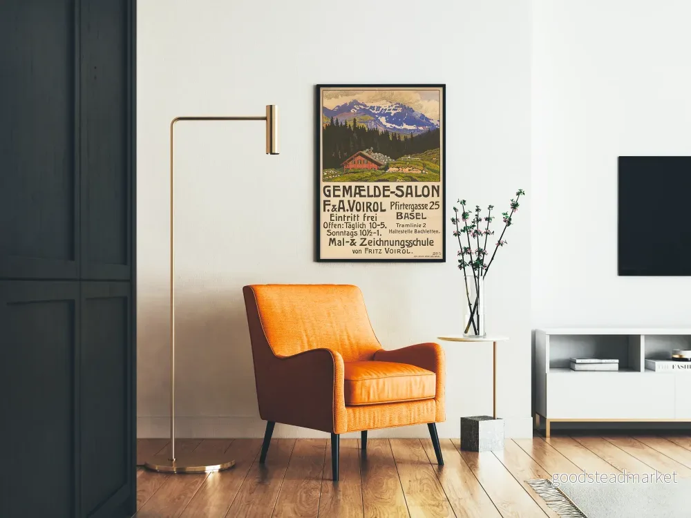 Vintageposter för väggdekoration av alpstuga och skogar i Basel - Bild 2