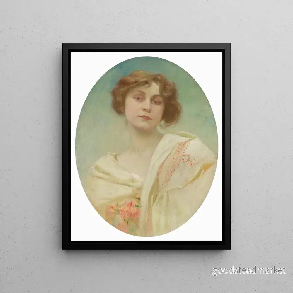 Målning porträtt av en ung kvinna i folkloristisk dräkt – Alphonse Mucha | Konsttryck