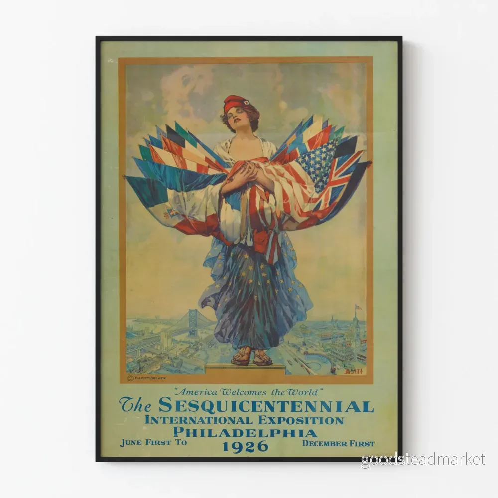 Vintageaffisch från den internationella utställningen i Philadelphia 1926