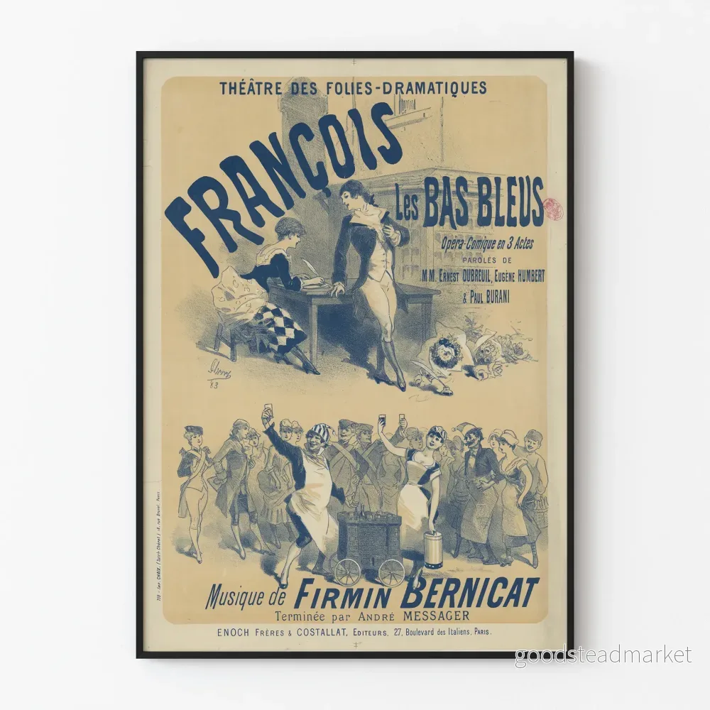 Teateraffisch för Folies-Dramatiques François Les Bas Bleus