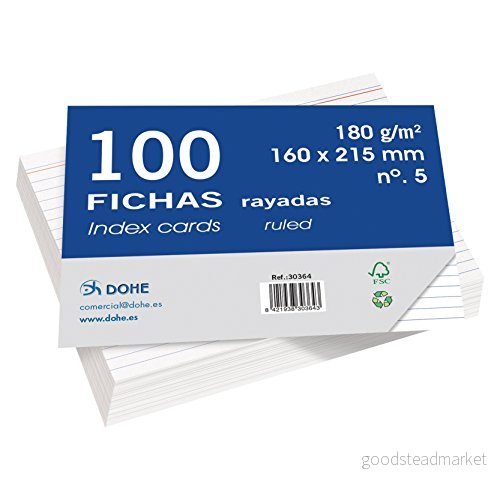 Dohe Randiga kartongkort (100 st.) Kort för anteckningar, Storlek A5 21.5x16 cm, 180 g/m², Nr 5, Kontorsmaterial Vit färg 8421938303643