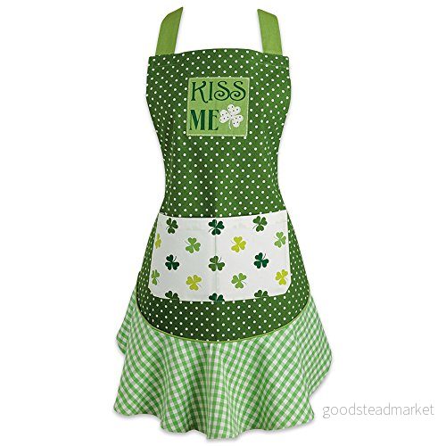 DII 100% bomull, semester kvinnor sött volangförkläde, kök basic, justerbar hals och midjeband, matlagning, bakning, hantverk med mera, St. Patricks Day gåva Kiss Me 738215336811