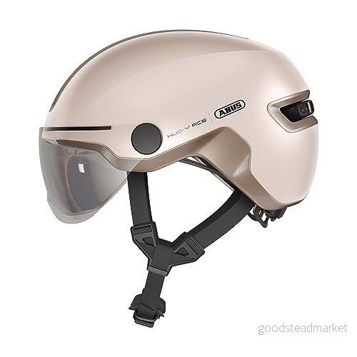 ABUS HUD-Y ACE cityhjälm - snygg cykelhjälm med visir och magnetiskt, uppladdningsbart LED-bakljus för män kvinnor beige, storlek S 4003318991684
