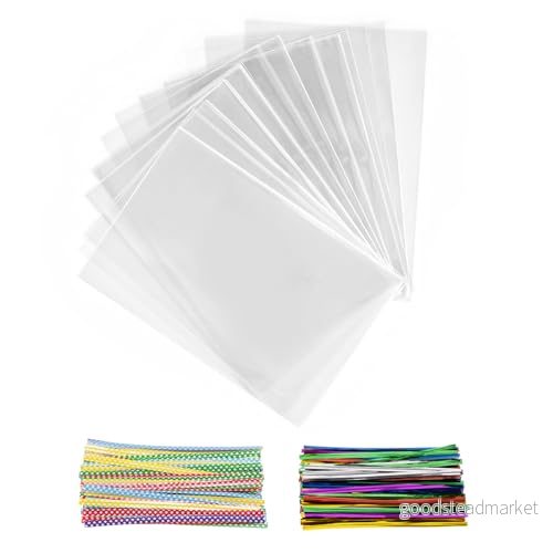 200 stycken cellofanpåsar, 25 x 15 cm genomskinliga påsar för fyllning, med metallband godis, kex, bröd, frukt etc. Perfekt presentfester 9331791758308