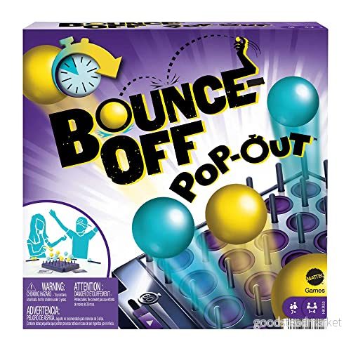 BOUNCE OFF POP OUT Partyspel för familjer, tonåringar, vuxna, med 16 bollar, 20 utmaningskort, spelbricka timer Present till barn från 7 år, HKR53 194735107155