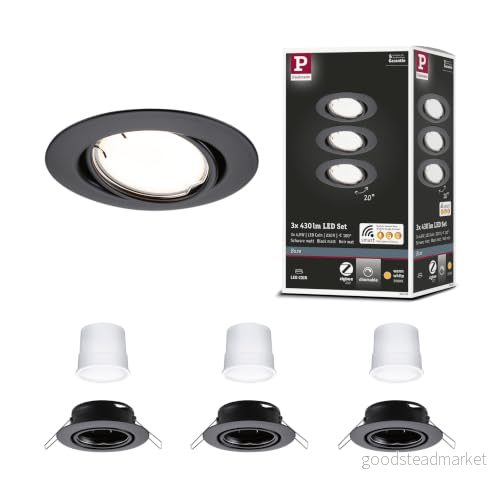 Paulmann 92465 LED infälld lampa bas smart hem Zigbee basuppsättning svängbar rund 230 V 3 x 4,9 W 430 lm dimbar 90 mm svart matt metall 3000 K 4000870924655
