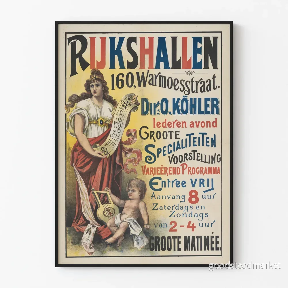 Vintageaffisch Rijks Hallen Musik och Föreställningar