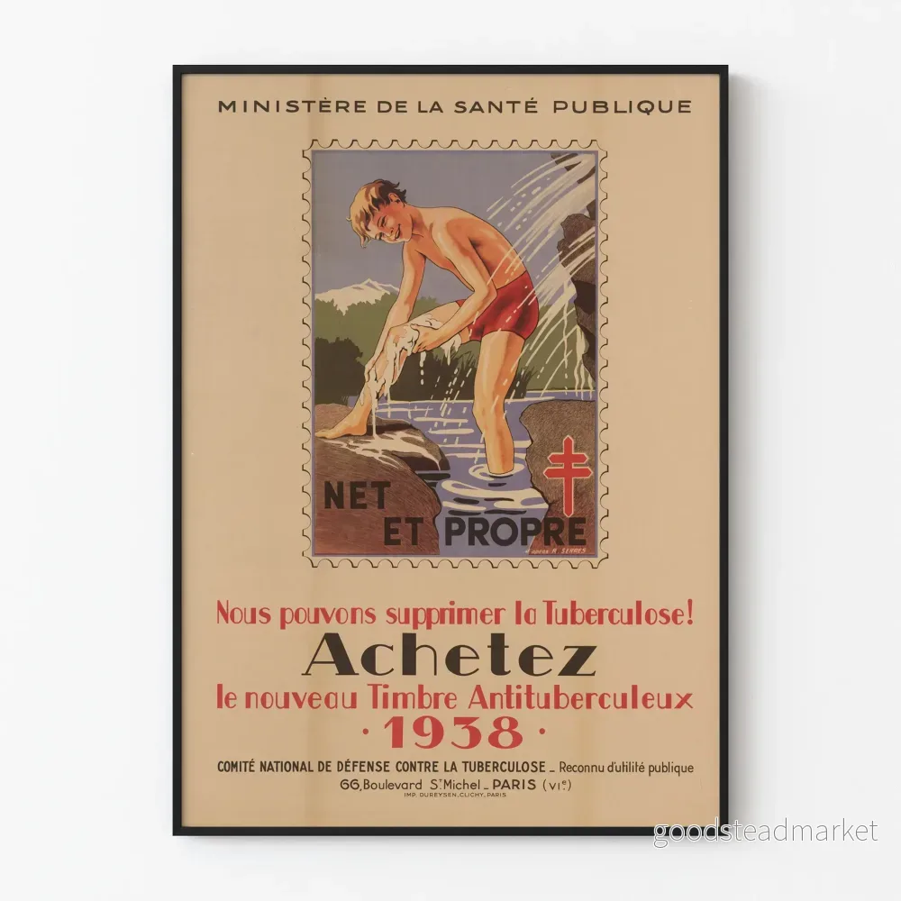 Vintageaffisch mot tuberkulos 1938 - Väggdekoration för folkhälsa