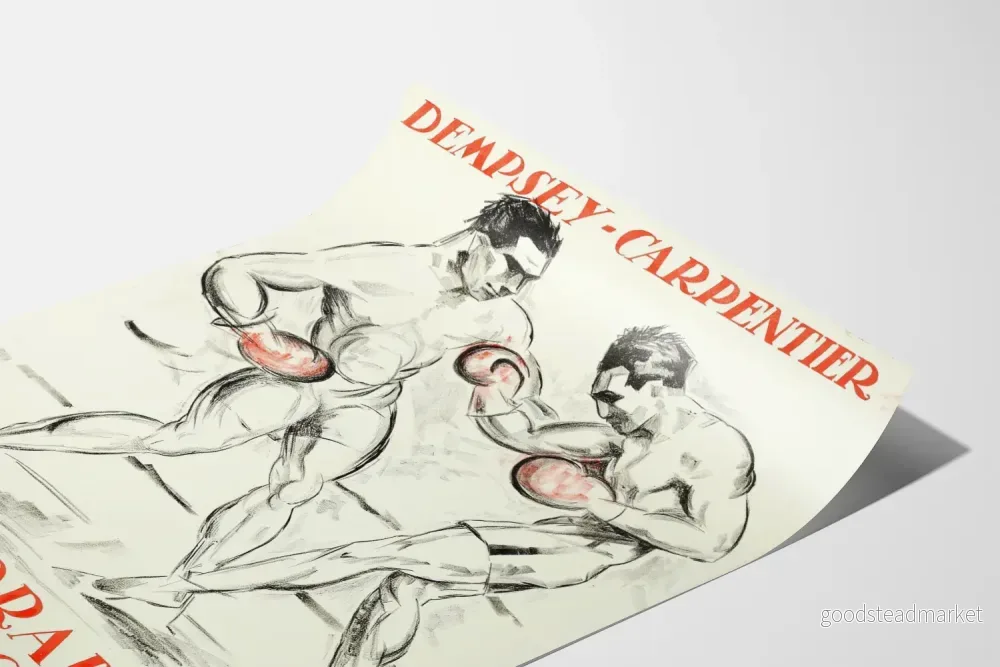 Vintageaffisch Boxe Dempsey mot Carpentier 1921 Matchen för århundradet - Bild 3