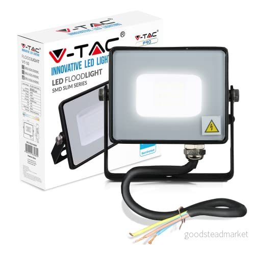 V-TAC VT-10 10W SMD Strålkastare Med Samsung Chip Vit 6400K Svart Kropp Grå Glas 3800157630825