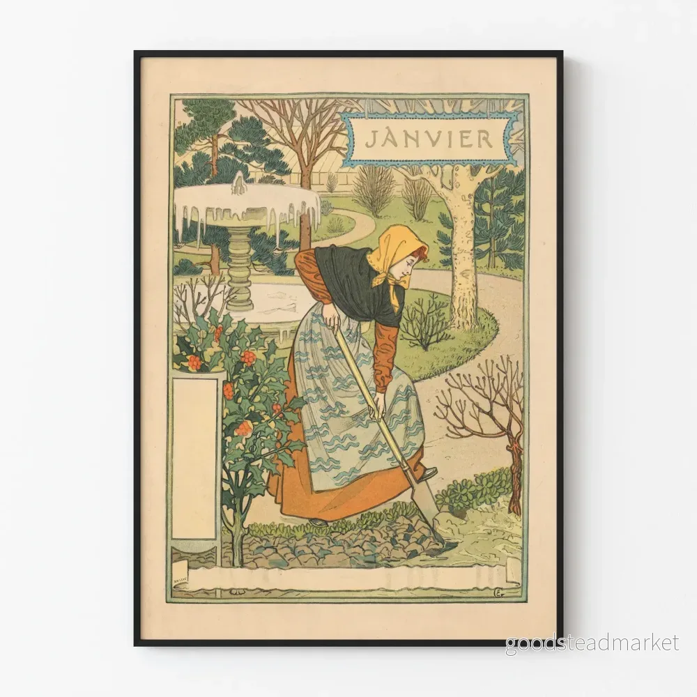 Vintageaffisch januari - Väggdekoration vinterträdgård