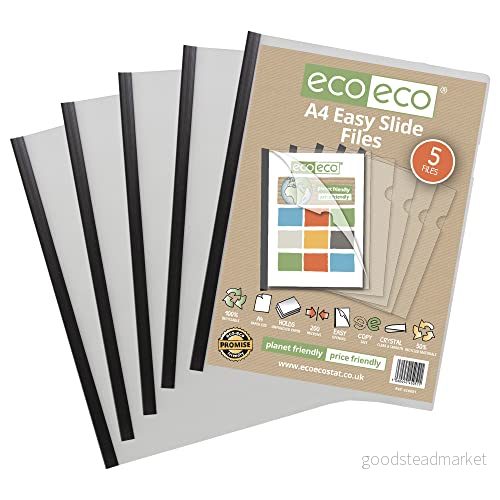 eco A4 50% återvunnen väska 5 enkla glidfiler, clip bar projektrapportfiler, eco051, svart 5060454450511