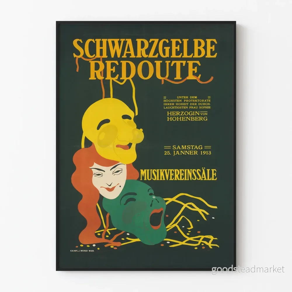Vintage svart och gul poster för Musikverein 1913-evenemang