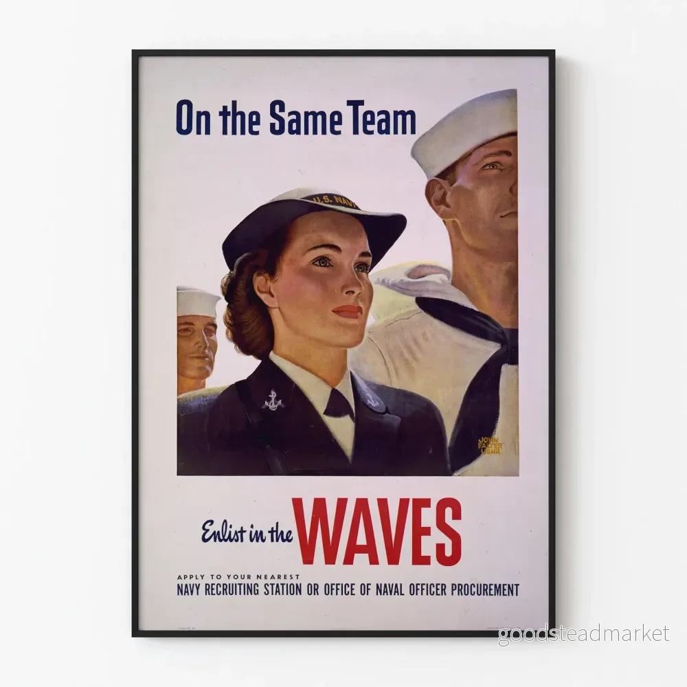 Vintage marinposter US On the Same Team - Militär väggdekoration