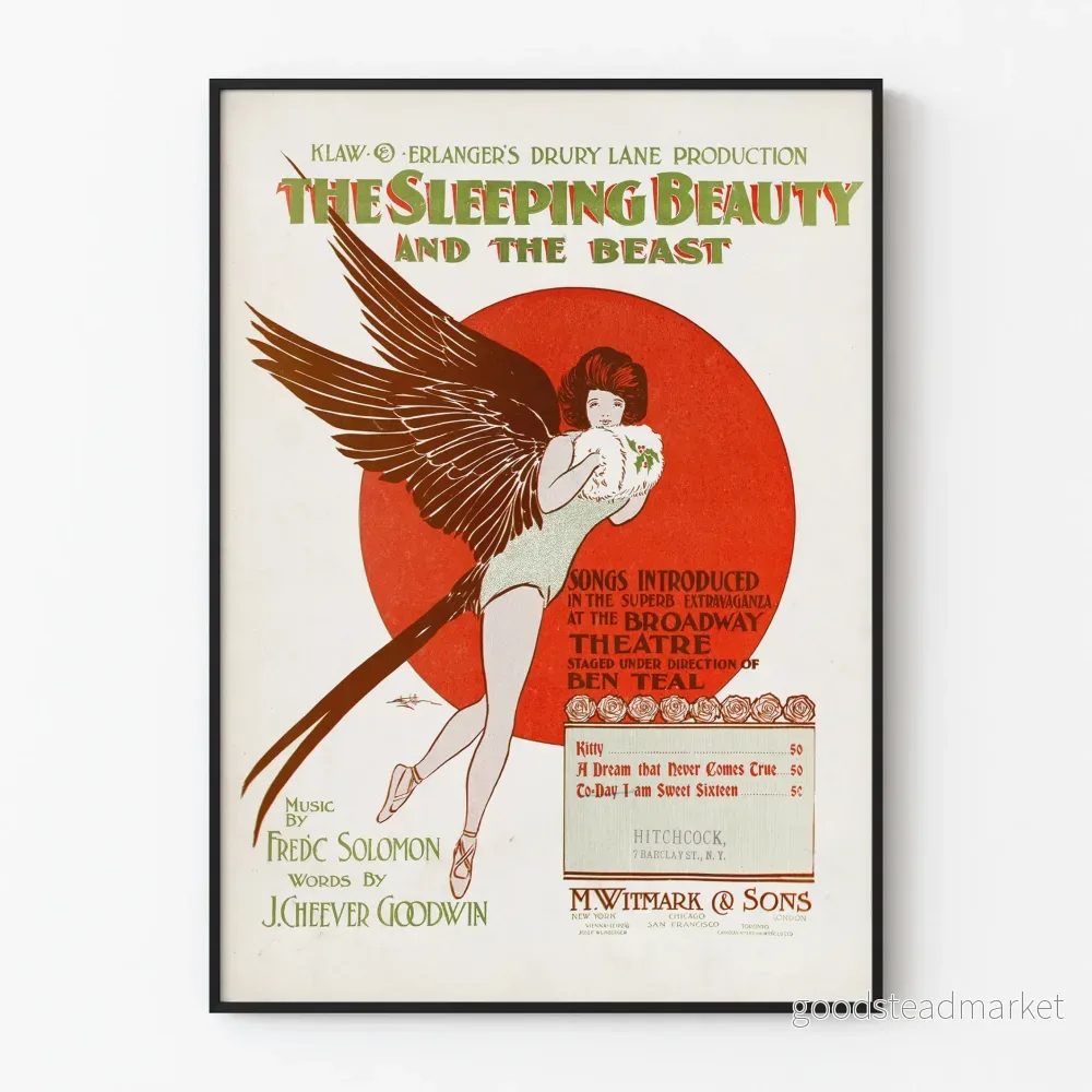 Vintageposter av Törnrosa och Skönheten och Odjuret - Konstnärlig väggdekoration
