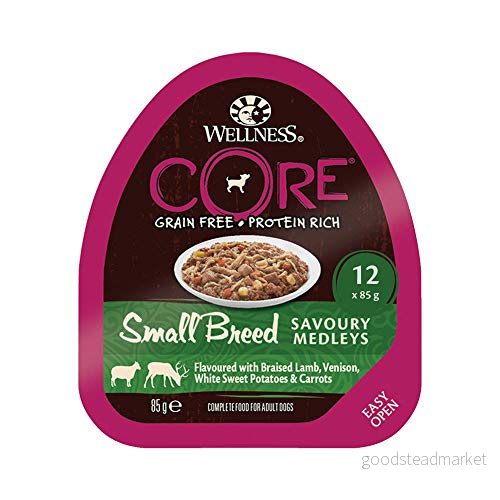 Wellness CORE Small Breed Savoury Medleys lamm och vilt 12 x 85 g Våtfoder för små hundar även lämplig som bäddmadrass naturlig kornfri våt hundmat inget tillsatt socker 76344104568