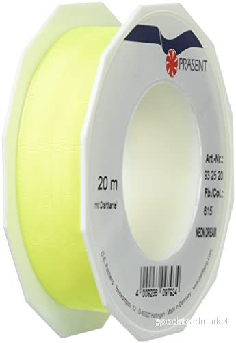 C.E. Pattberg NEON DREAM band med trådkant yellow (gul), 20 m slipband för färgglada presenttillfällen, 25 mm bredd, små presentförpackningar, dekorationer & applikationer 4009236097934