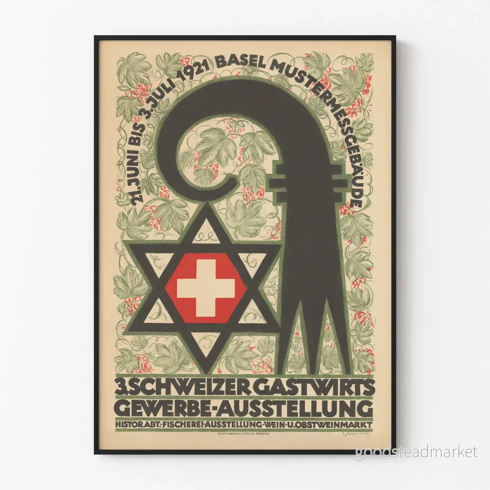 Vintageposter för utställning av schweizisk gästgivareverksamhet 1921