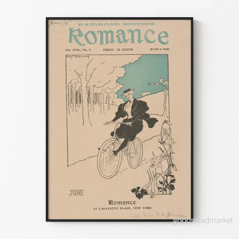 Romantisk vintageposter med den eleganta cyklisten Romantisk vintageposter med den eleganta cyklisten