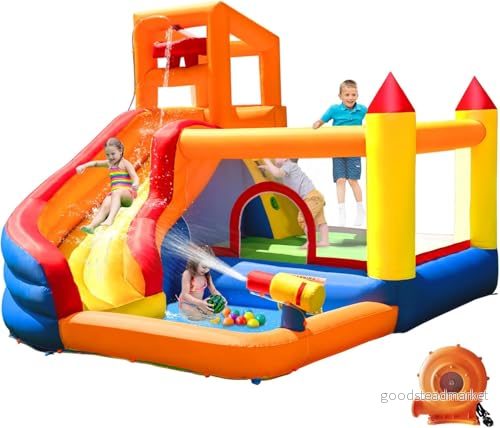 Ballsea Stor hoppborg med fläkt, torr /vattenrutschkana, lämplig för barn från 3 till 10 år, hoppslott användning inomhus eller utomhus, 320 x 280 232 cm 761594154752