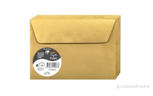 Clairefontaine Ref 50086C pollen, skimrande självhäftande kuvert (paket med 20) C6 (114 x 162 mm) i storlek, 120 gsm papper, lättskalad remsa guld 3329680500868