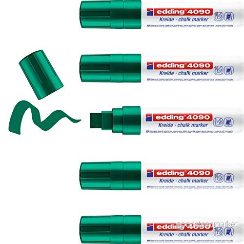 edding 4090 kritmarkör grön 5 kritpennor kilspets 415 mm bred kritpenna för att torka av tavlan märkning fönster, glas, spegel bordspenna med ogenomskinliga färger 4004764787807