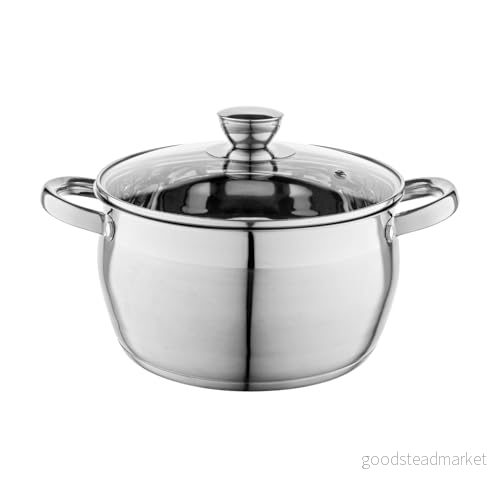 FLORINA Kastrull av Rostfritt Stål (6 l) 24 cm I Kokkärl OLIVER Med Glaslock Måttkopp Diskmaskinsäker Nudelkastrull, Soppkastrull, Pastakastrull Idealisk för Alla Spistyper och Induktion 5907758619384