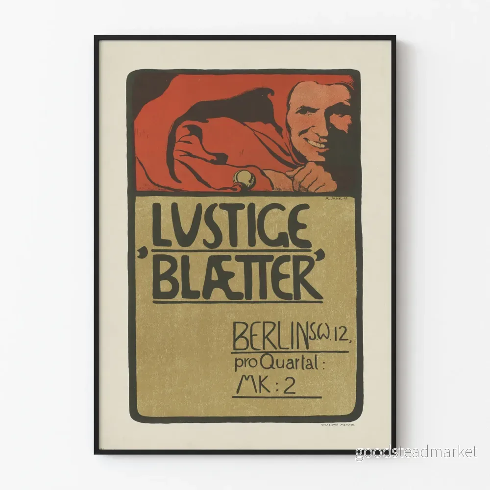 Vintage affisch med roliga blad som dekorativt inslag