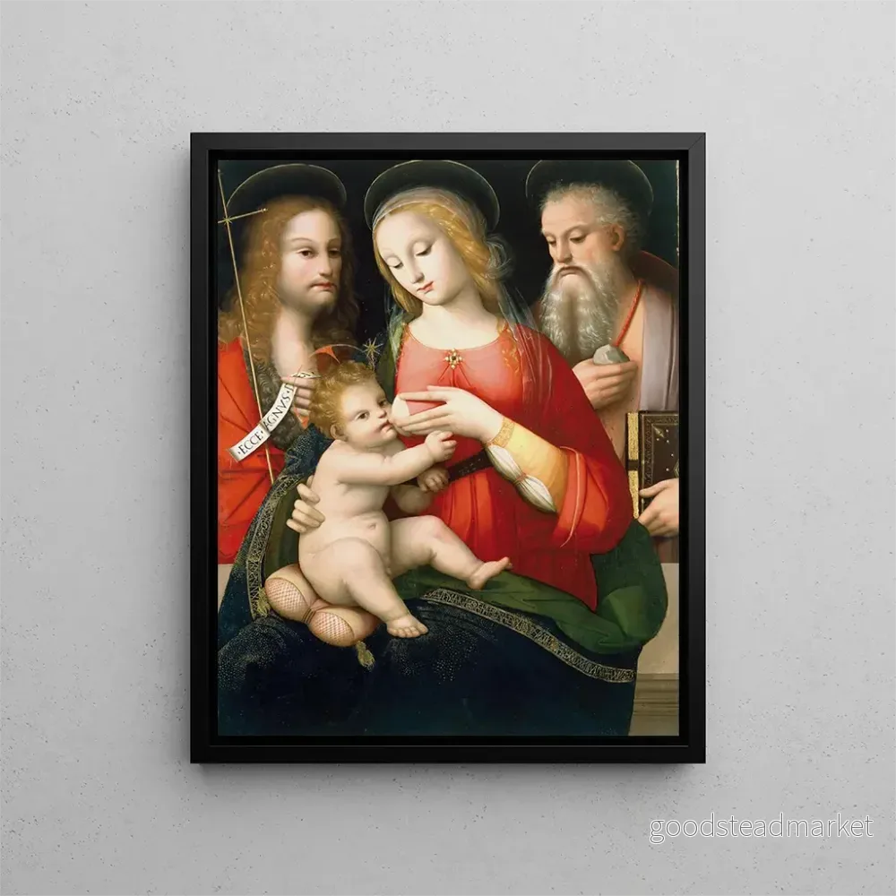 Målning La Vierge à l'Enfant et les saints Jean-Baptiste et Jérôme - Andrea del Brescianino | Konsttryck