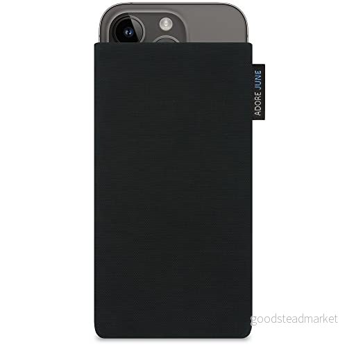 Adore June Klassisk svart väska kompatibel med iPhone 14 och Pro mobilfodral av resistent Cordura tyg skärmrengöringseffekt, tillverkad i Europa 4260764580323