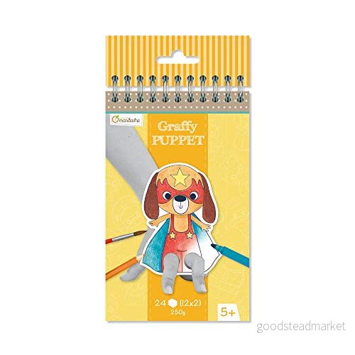 Avenue Mandarine GY009O målarblock graffy docka, 250 g ritpapper med 12 motiv x 2, perfekt för barn från 5 år, 1 st, superhjältar djur 3609510520106