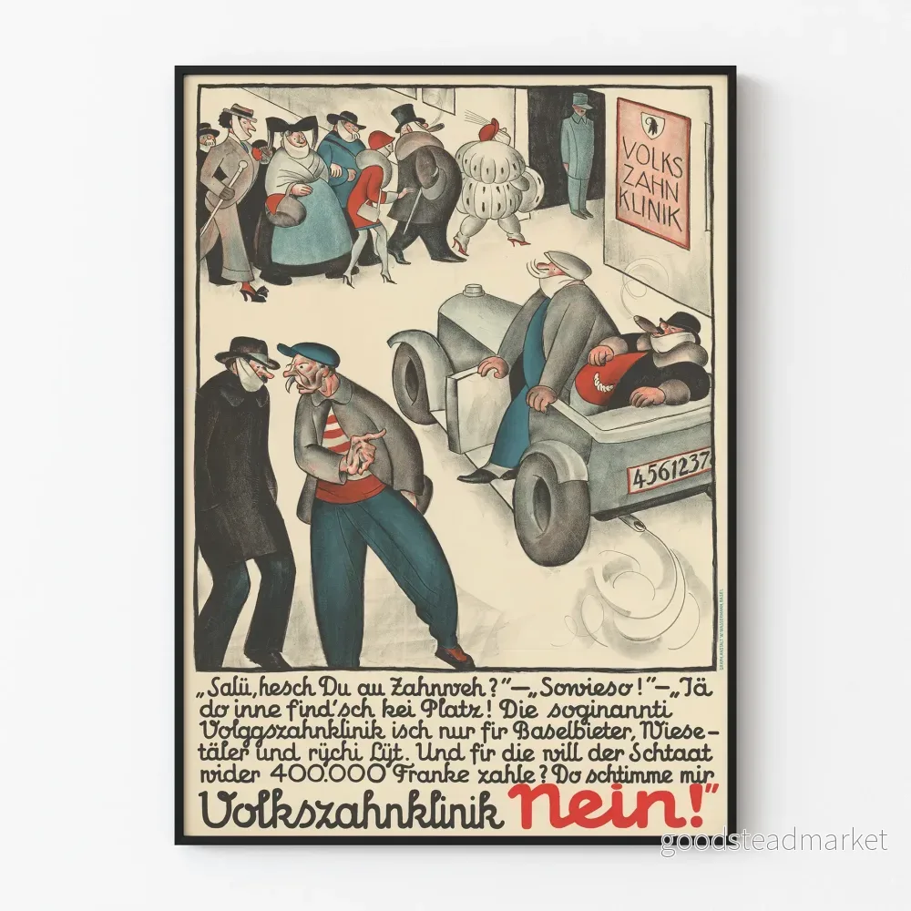 Vintageposter Volkszahnklinik - Humoristisk väggdekoration
