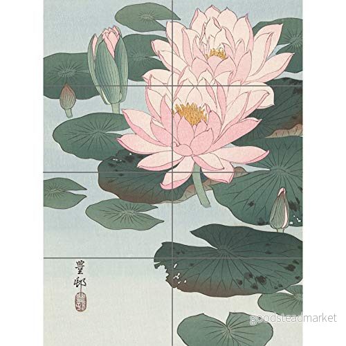 Artery8 Ohara Koson blommande vattenlilja målning XL gigantisk panel affisch (8 sektioner) 5059360893055